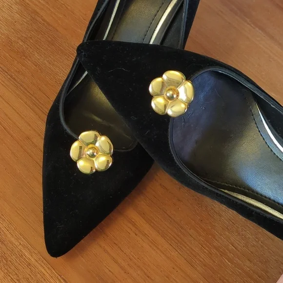 Vintage gold color shoe clips metal flower floral Spain - Picture 4 of 6